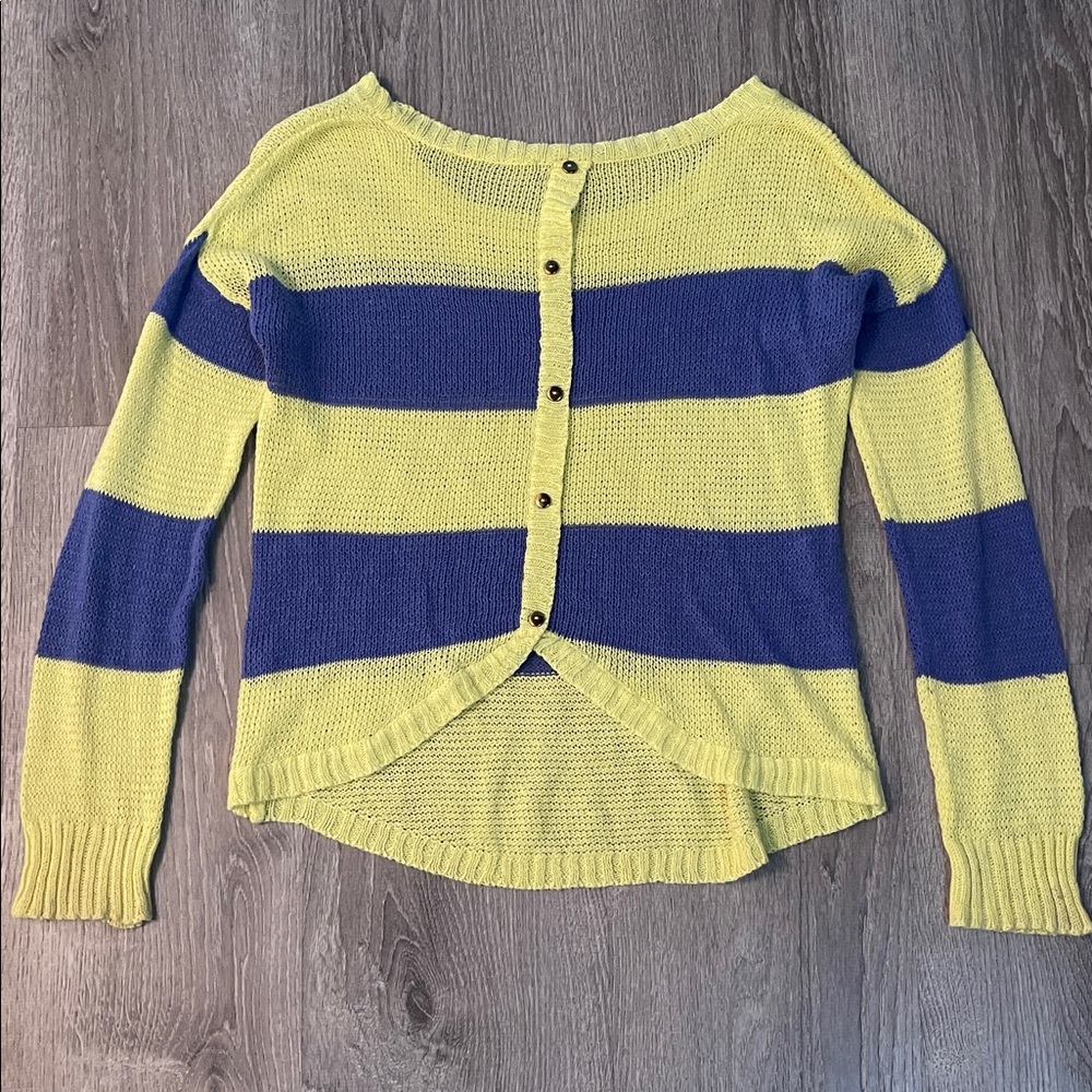 Edge Bold Blue and neon Striped Sweater/cardigan with buttons down the back